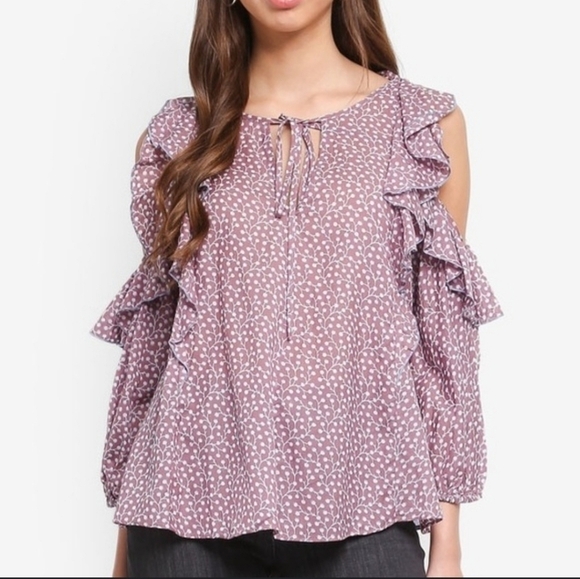 French Connection Elao Voile Cold Shoulder Top Size Small - Picture 1 of 6